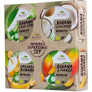 Mussa Canaria Extra Moisturizing Natural Veganistische Bodycrèmes Set - Aloë Vera, Banaan, Kokosnoot en Mango - Reisformaat 4 x 70 ml