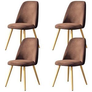 GEIRONV Moderne eetkamer stoel set van 4, flanel met metalen benen woonkamer stoelen thuis lounge keuken teller stoelen Eetstoelen (Color : Brown)