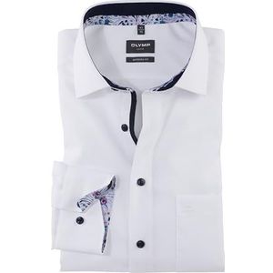 OLYMP Heren overhemd met lange mouwen Luxor, effen, moderne pasvorm, Global Kent, Wit 00, 48/Grote maten
