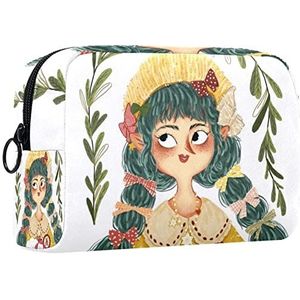 Make-up tas,draagbare cosmetische tas,aquarel verlaat meisje,Travel Makeup Case Organizer voor vrouwen met handvat