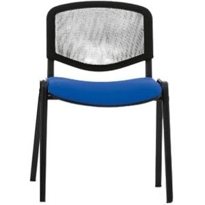 Topsit Kantoor & More wachtkamerstoel, stapelbare bezoekersstoel met zacht gevoerde zitting en rugleuning van net, metalen frame, bureaustoel, vergaderstoel voor receptie, pauzes, blauw