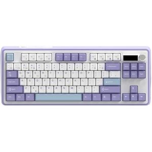 QPSJXN AK870 RGB mechanisch toetsenbord, tri-mode, draadloos, bluetooth, 2,4 GHz, USB, bekabeld, 87, hotswap, compatibel met PC laptop (paars scherm)