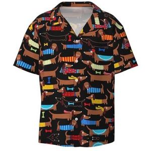 I Love My Dog Teckels Print Heren Button Down Shirt Korte Mouw Casual Shirt voor Mannen Zomer Business Casual Jurk Shirt, Zwart, L