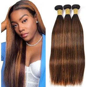 Tuheerst Straight Human Hair Bundles P430 Highlight Brown Real Hair Human Hair Extensions Sew in Hair Extension 3 Bundles Double Weft Remy Hair Low Shedding for Woman 32 32 32 Inch
