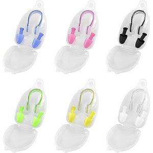TAFACE 6 siliconen neusklemmen, met 6 paar oordopjes, waterdichte zwemneusklemmen, zwemtraining, neusbescherming, neusclip oordopjes met opbergdoos, uniseks (6 kleuren)
