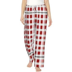 Rode Geruite Witte Vierkanten Print Flanellen Pyjama Broek Met Zakken Warme Slaap Lounge Broek Pyjama Pj Bottoms Nachtkleding, Zwart, S