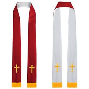 IvyRobes Unisex Aadult's omkeerbare kerk geestelijken gestolen koor priester met goud borduurwerk kruis 229cm 5 kleuren, rood-wit, One Size