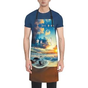 ZhaoYuGoods Rustieke lodge-berschorten met zakken voor dames en heren, stijlvolle kookschorten voor keuken, tuinieren, salon, ideale schort met print, Zonsondergang Strand, Eén maat