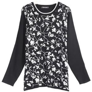 Dierouya Casual blouse met bloemenprint, lange mouwen, dames M, groen, Zwarte Bloem, M-XXL
