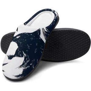 Comfortabele en Zachte Winter Viking Platte Pantoffels voor Heren, Warme Harige Katoenen Pantoffels voor Slaapkamer, Woonkamer, Lichtgewicht Rubberen Zool Pantoffels (Color : Viking wolf, Size : 11-