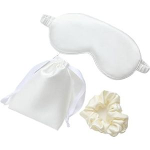 Verduisterende slaapmaskers, Zijden oogmasker 3 stuks set vrouwen imitatie zijde slaap oogmasker ooglapjes(White)