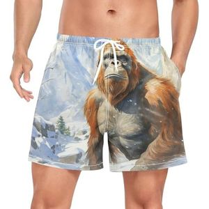 Niigeu Cool Snow Gorilla Monkey Zwembroek voor heren, sneldrogend, met zakken, Leuke mode, S