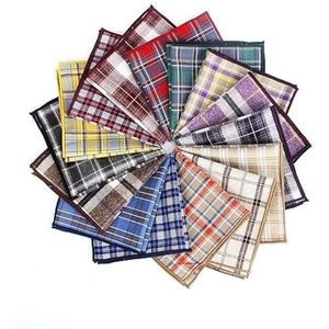 Geruite kleurrijke katoenen zakdoeken Geweven bedrukte geruite zakvierkant Heren casual gestreepte vierkante zakken (Color : 19)