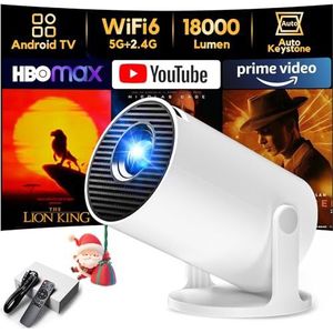 Mini Beamer Ondersteunt 1080P [Android 11 & Auto Trapezcorrectie] AKIYO O2 Slimme Beamer met WiFi 6 en Bluetooth 5.2, Kleine Projector met 180° Draaifunctie, Compatibel met HDMI/Smartphone/USB/Laptop
