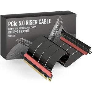 LINKUP - AVA5 PCIE 5.0 Riserkabel | RTX5090 RX9070 GPU Klaar | x16 128GB/s Snelheid | Compatibel met PCIe 4.0 & WRX80/WRX90E | Rechte, Zwart 20cm (Totale lengte 24cm)