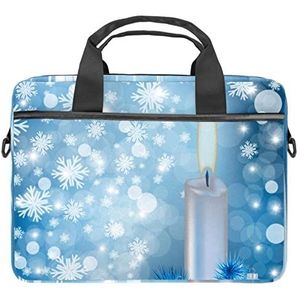 Blauwe Kerst Sneeuwvlokken Kaars Bal Laptop Schouder Messenger Bag Crossbody Aktetas Messenger Sleeve voor 13 13.3 14.5 Inch Laptop Tablet Beschermen Tote Bag Case, Meerkleurig, 11x14.5x1.2in /28x36.8x3 cm