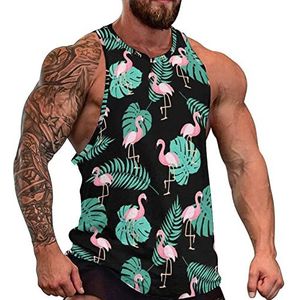 Leuke Retro Flamingo Heren Tank Top Grafische Mouwloze Bodybuilding Tees Casual Strand T-Shirt Grappige Gym Spier