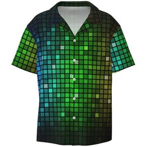 TyEdee Kleurrijke Vierkante Print Heren Korte Mouw Jurk Shirts Met Zak Casual Button Down Shirts Business Shirt, Zwart, M