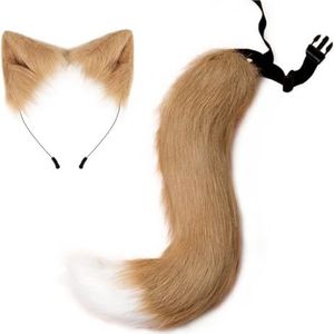 Pluizige vossenstaart voor Halloween: dames en meisjes zacht imitatiebont verstelbare staart en vossenoren hoofdband set voor festivals, One Size, Katoen, geen edelsteen