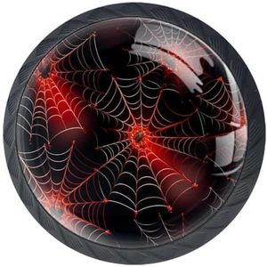 etoenbrc 4 Stuks Glas 35mm Ladeknop, Halloween Rode Spin Web Kast Knoppen Ladedeur Trekt Handgrepen voor Keuken Badkamer Thuis Kast Dressoir Meubels Woonkamer Garderobe Hardware