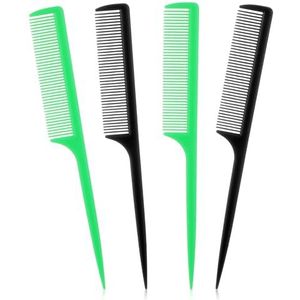 Xuzhouzhou 4 stuks rattenstaartkammen voor vrouwen - antistatische koolstofvezelafscheiding en stylingstaartkammen voor vlechten, opgeknapt (zwart, groen)