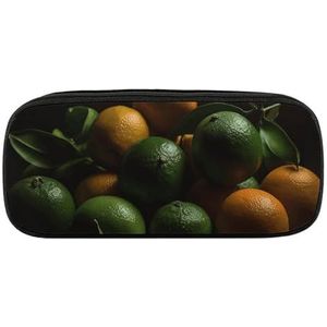 VFMKT Lederen Potlood Tas Waterdichte Leuke Pen Case Reizen Cosmetische Make-up Tas Organizer Pen Houder voor Mannen Vrouwen, Groene En Gele Sinaasappels, Stijl, Eén maat