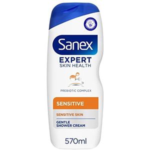 Sanex Expert Skin Health Sensitive Shower Gel 570ml - reinigt zacht - huidvriendelijke geur - kalmeert de gevoelige huid - prebiotisch & postbiotisch complex - dermatologisch getest - 0% sulfaten*