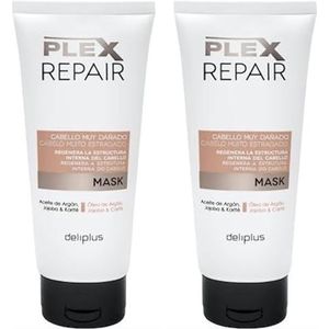 Plex Repair Masker, sterk beschadigd haar met argan-, jojoba- en shea-olie, 200 ml, 2 x 200 ml Deliplus