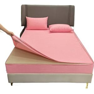 Waterdichte matrasbeschermer, waterdichte matrashoes met rits, zes zijden, all-inclusive matrasbeschermer, hoeslaken (kleur: roze, maat: 200 x 200 x 30 cm, 1 stuk)