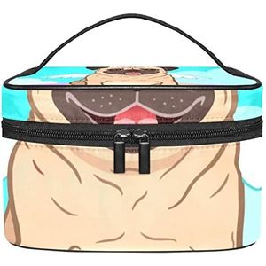 Eenhoorn schattige mopshond en puppy hond patroon make-up organizer tas, reizen make-up tas organizer case draagbare cosmetische tas voor vrouwen en meisjes toiletartikelen, Meerkleurig, 22.5x15x13.8cm/8.9x5.9x5.4in