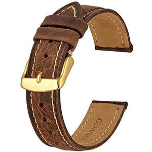 Anbeeren 14mm -24mm horlogeband, retro lederen horlogeband, vintage vervanging armband geschikt for mannen vrouwen, gepolijste gesp (Color : Black, Size : 19mm)