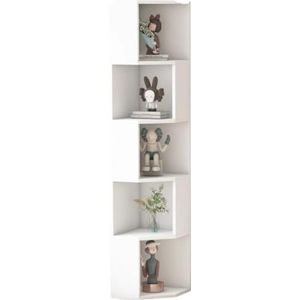 Hoekplank Hoekboekenkast Plantenrek Houten 5-laags Hoekplank Staande Plank Hoekdisplay Hoekboekenplank Voor Slaapkamer Woonkamer Hoekplanken Boekenplank Opbergrek(Color:White)