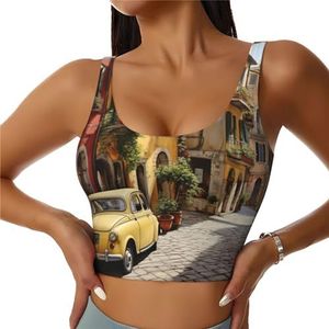 ZXERTG Atletische tanktops met Italiaanse straatprint, hoge ondersteuning, ideaal voor high-impact trainingen, yoga en hardlopen, Zwart, S