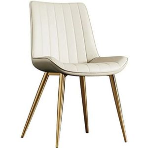 GEIRONV 1 stuk Pu Lederen eetkamerstoelen, for keuken woonkamer slaapkamer appartement make-up stoel goud metalen benen receptie stoel Eetstoelen (Color : Beige)