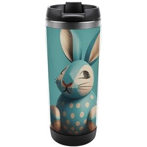 FZQVSGW Reiskoffiemok 455 ml roestvrij staal geïsoleerde houten konijn koffiemok duurzame reiskoffiekop herbruikbare geïsoleerde beker met deksel voor ijs en warme dranken