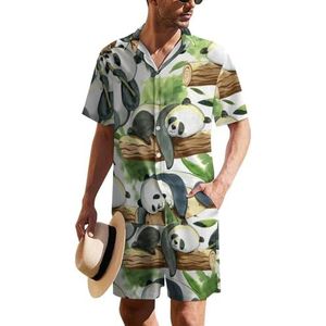Animal Panda Aquarel Hawaiiaanse pak voor heren, set van 2 stuks, strandoutfit, shirt en korte broek, bijpassende set