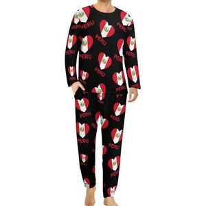 Love Peru Comfortabele herenpyjama-set met ronde hals en lange mouwen, loungewear met zakken, 3XL