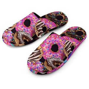 Rainbow Donuts katoenen pantoffels voor dames, huisschoenen, wasbare pantoffels voor dames