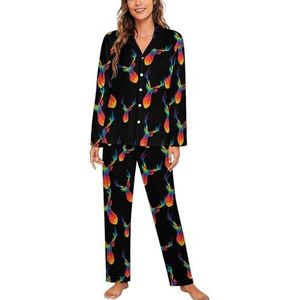 Tie Dye Herten Hoofd Lange Mouw Pyjama Sets voor Vrouwen Klassieke Nachtkleding Nachtkleding Zachte Pjs Lounge Sets