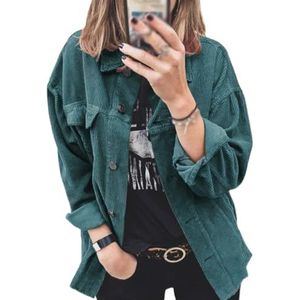 HHuiXinXue Vest voor vrouwen vintage mode corduroy jas shirts met knoopsluiting Unicoloured (Groen, 3XL), Groen, 3XL