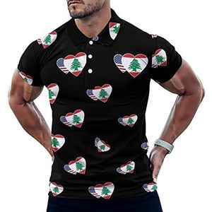 Libanon USA Vlag Hart Grappige Mannen Polo Shirt Korte Mouw T-shirts Klassieke Tops Voor Golf Tennis Workout