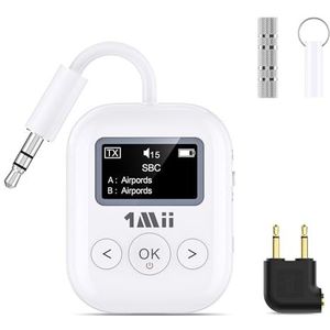 1Mii SafeFly Min+ Bluetooth audio-zenderontvanger, 2024 upgraded, ondersteunt dual, apparaatzender en ontvanger, AptX Low Latency & HD Lossless, uitgerust met airplane en 3,5 mm vrouwelijke adapter