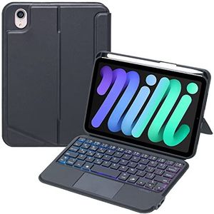 ZOMUN Bluetooth Backlit Toetsenbord Cover Toetsenbord Folio Case voor iPad Mini 6 / iPad mini 7 (A17 Pro) 8,3 inch, achtergrondverlichting & Touch Mouse & Afneembare Beschermhoes