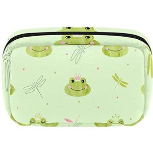 Prinses Kikker Kroon Libelle Lichtgroen Cosmetische Rits Pouch Make-up Tas Reizen Waterdichte Toilettassen Voor Vrouwen, Meerkleurig, 17.5x7x10.5cm/6.9x4.1x2.8in