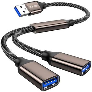 MOGOOD USB Splitter, USB 3.0 Splitter Y Kabel, USB Mannelijk aan Dubbele USB Vrouwelijke Y Splitter Hub voor Transmissie/Opladen, USB Multi Port Hub voor Laptop, Mac, Auto, HDD, PS5, enz