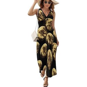 Bigfoot Sasquatch Golden Moon Mouwloze maxi-jurk voor dames, V-hals, casual zomerjurk