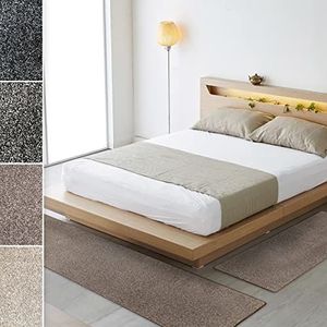 Bedomranding Lyon | Velours bed tapijt loper | 3-delige loper set in 3 maten | gemêleerde pool (B: 67 cm | L: 1 x 250 cm + 2 x 140 cm, bruin)