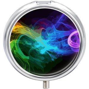 Ronde pillendoos met 23 vakken, van metaal, voor de handtas, regenboogkleuren