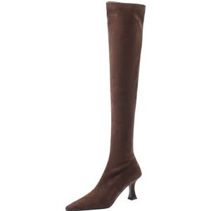 Mo Joc Elegante laarzen voor dames, bovenbeenhoogte, overknee-laarzen met kitten hakken, bruin, 37 EU
