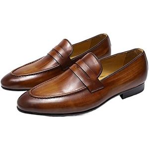 Heren Loafers Schoenen Penny Loafers Ronde Neus Eenvoudig Ademend Leer Slipbestendig Flexibel Lichtgewicht Bruiloft Instappers(Brown,40 EU)